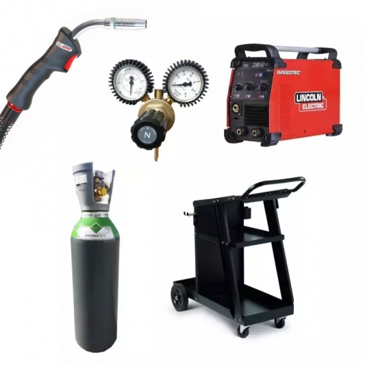 LINCOLN - Pack Poste a souder SPEEDTEC 180 C + torche + Chariot et bouteille de gaz rechargeable soudure MIG acier